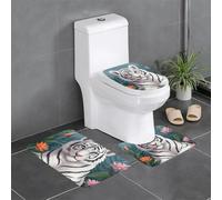 QGGHNISD Set di 3 tappeti da bagno in flanella con tigre bianca, antiscivolo, assorbente, tappetino per WC, tappetino sagomato a forma di U e copertura del coperchio, morbido tappeto da bagno lavabile