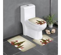 QGGHNISD Set di 3 tappeti da bagno in flanella Merry Christmas, tappetino antiscivolo assorbente, tappetino per WC a forma di U e copertura del coperchio, morbido tappeto da bagno lavabile