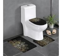 QGGHNISD Set di 3 tappeti da bagno in flanella, motivo floreale con cerchi antichi, tappetino da bagno antiscivolo assorbente, tappeto a forma di U e copertura del coperchio, morbido tappeto da bagno