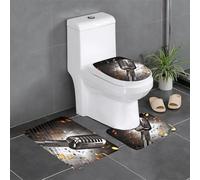 QGGHNISD Set di 3 tappetini da bagno in flanella con microfono e note musicali, tappetino da bagno antiscivolo assorbente, tappeto a forma di U e copertura del coperchio, morbido tappeto da bagno