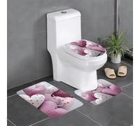 QGGHNISD Set di 3 tappetini da bagno in flanella, con motivo a cuori, antiscivolo, assorbente, a forma di U, morbido tappeto da bagno lavabile