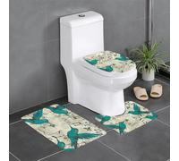 QGGHNISD Set di 3 tappetini da bagno in flanella con motivo uccelli e note musicali, antiscivolo, assorbente, a forma di U, morbido tappeto da bagno lavabile