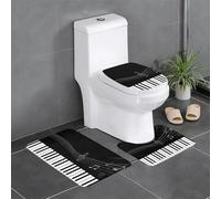 QGGHNISD Set di 3 tappetini da bagno in flanella con note musicali, antiscivolo, assorbente, a forma di U, tappetino da bagno morbido lavabile