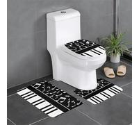 QGGHNISD Set di 3 tappetini da bagno in flanella con tasti di pianoforte con note musicali, tappetino antiscivolo assorbente, tappetino per WC a forma di U e copertura del coperchio, morbido tappeto