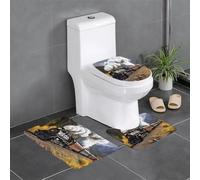 QGGHNISD Set di 3 tappetini da bagno in flanella con treno a vapore e locomotiva a vapore, tappetino da bagno antiscivolo assorbente, tappeto a forma di U e copertura del coperchio, morbido tappeto da