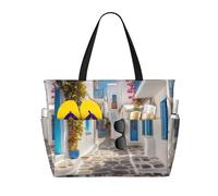 QGGHNISD Space Planets, borsa da spiaggia impermeabile con cerniera, adatta per piscina, viaggi, fitness, campeggio, spesa, Grecia Street, Taglia unica