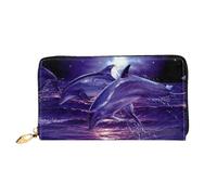 QGGHNISD Sunflower Butterfly Sunny Portafoglio lungo da donna in pelle con cerniera, scomparti per carte, tasca per contanti, pochette, Blue Ocean Delfino, Taglia unica