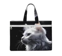 QGGHNISD Zen Stone Canvas Tote Bag Document Organizer Bag Zipper File Storage Bag Borsa Portatile Ufficio Viaggio Bag, Pittura Gatto Bianco, Taglia unica