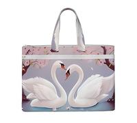 QGGHNISD Zen Stone Canvas Tote Bag Document Organizer Bag Zipper File Storage Bag Borsa Portatile Ufficio Viaggio Bag, Cigni bianchi con albero floreale rosa, Taglia unica