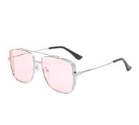 QGGNMGT Occhiali da sole alla moda da donna con doppio ponte in metallo, punk, da uomo, per la guida all'aperto, unisex, UV400 (argento rosa)