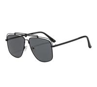 QGGNMGT Occhiali da sole classici alla moda con doppio ponte in metallo, da donna, di lusso, con montatura grande, punk, da uomo, per guida all'aperto, UV400 (nero grigio)