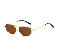 QGGNMGT Occhiali da sole da donna retrò in metallo con montatura a forma di occhio di gatto, alla moda, con poligoni irregolari, da uomo, punk, UV400 (tè dorato)