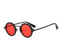 QGGNMGT Occhiali da sole da uomo, rotondi, alla moda, stile punk, retrò, con lenti sfumate trasparenti, UV400, da donna, di tendenza (nero e rosso)