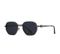 QGGNMGT Occhiali da sole in metallo alla moda per uomo e donna, modello popolare in stile geometrico (nero)