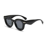 QGGNMGT Occhiali da sole ovali color caramella da donna, alla moda, retrò, con rivetti, da uomo, di tendenza, rotondi, punk, UV400 (nero grigio)