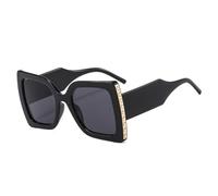 QGGNMGT Occhiali da sole oversize alla moda da donna, retrò, di lusso, con decorazione in perle, doppio colore, gambe larghe, da uomo, UV400 (nero grigio)