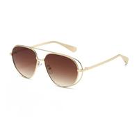 QGGNMGT Occhiali da sole stile retrò per uomo e donna, ideali per viaggi, shopping, strada, shopping, con lenti in metallo traforato e protezione UV400 (oro tè)