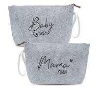 QGGTQG Regali per la nascita 2 pezzi Sacchetto cosmetico in feltro con chiusura lampo Mamma Kram Trousse cosmetici regali per mamma trousse cosmetica borsa per la mamma in attesa, grigio chiaro