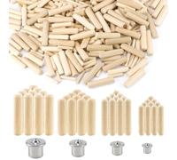 QGGTQG Set di tasselli in legno assortiti, 500 tasselli in legno M6 M8 M10 M12 con 4 perni di centraggio, tasselli rotondi in legno di faggio per artigiani di mobili, fai da te