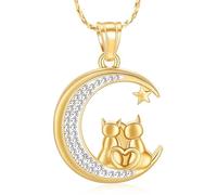 QGJNSGC Collana commemorativa con ciondolo a forma di gatto lunare per cremazione per uomini e donne con stelle e ceneri umane, Acciaio inossidabile, Non pietra preziosa