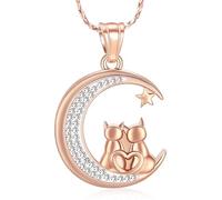 QGJNSGC Collana commemorativa con ciondolo a forma di gatto lunare per cremazione per uomini e donne con stelle e ceneri umane, Acciaio inossidabile, Non pietra preziosa