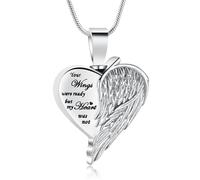 QGJNSGC Collana con ciondolo a forma di cuore per ceneri di cremazione per donne/uomini, con ali d'angelo, gioiello per cremazione, urna per ceneri commemorative, porta ceneri, Acciaio inossidabile