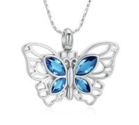 QGJNSGC Collana con ciondolo a forma di farfalla, per ceneri di cremazione, ricordo commemorativo con ciondolo di cristallo, gioiello da donna, regalo per lutto per animale umano di una persona cara
