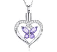 QGJNSGC Collana con urna a forma di cuore per ceneri da donna farfalla cremazione gioielli cristalli Ash of Loved One Memorial Keepsake medaglione pendente, Acciaio inossidabile