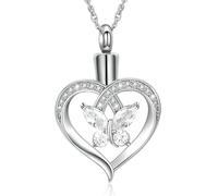QGJNSGC Collana con urna a forma di cuore per ceneri da donna farfalla cremazione gioielli cristalli Ash of Loved One Memorial Keepsake medaglione pendente, Acciaio inossidabile