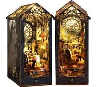 QGKPL Kit fai da te per angolo libri, kit fai da te in miniatura per casa delle bambole con mobili e luce LED, puzzle 3D in legno, fermalibri artistici per adulti, kit di modellini per adulti da