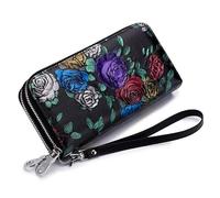 QGKWJP Borsa da donna di grande capacità con doppia cerniera Borsa lunga in pelle multi-slot, funzione di scansione anti-RF multi-carta, la scelta migliore, The Golden Rose