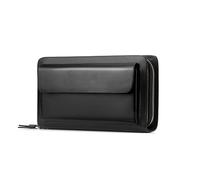 QGKWJP Borsa da uomo con pochette Portafoglio in pelle Porta carte da lavoro Borsa lunga con 2 cerniere (Colore : Nero, Dimensioni : 20.5x12x4.5 cm)