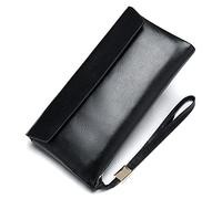 QGKWJP Porta carte di credito da uomo Portafoglio lungo Portafoglio in vera pelle Portafoglio con cerniera Porta carte di credito Porta carte di credito (Colore : Nero, Dimensioni : 20.5 * 10cm)