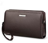 QGKWJP Portafoglio da Uomo con Blocco Password Portamonete in Vera Pelle con Cerniera Lunga Portamonete da Uomo, Scelta Migliore (Colore : Marrone, Dimensioni : 21 * 13cm)