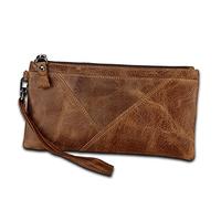QGKWJP Portafoglio da uomo con pochette Portafoglio RFID in vera pelle Organizer maschile Portamonete lungo (Colore : Marrone, Dimensioni : 19.5 * 10.5CM)