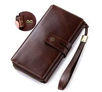 QGKWJP Portafoglio da uomo e donna in pelle con cerniera sul telefono, pochette da viaggio grande, borsa da polso