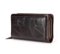 QGKWJP Portafoglio da uomo Pochette lunga in pelle di vacchetta con strato superiore Portamonete con doppia zip Portamonete per uomo