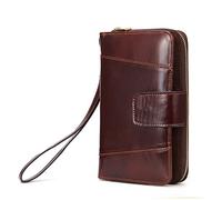 QGKWJP Portafoglio in pelle da uomo, porta carte di grande capacità in vera pelle, pochette per telefono, libretto degli assegni, borsa multi organizer (Colore: Marrone, Dimensioni: 10.5 * 4 * 18 cm)