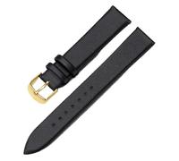 Qgsaghty Cinturino per orologio in pelle liscia da 10/12/13/14/15/16/17/18/19/20/21/22mm per uomo e donna, fibbia ad ardiglione dorata, Nero, 17mm