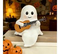 QGTTDJN Simpatica luce notturna decorativa per Halloween, lampada da tavolo calda e morbida per gli occhi, con fantasma che suona la chitarra, lampada a statua fantasma in resina per camera da letto