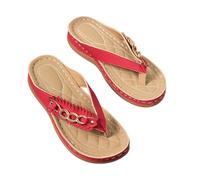 Qgtxf Sandali Ortopedici Donne, Summer Open Toe Arc Supporto Flip Flops Piattaforma Cuneo Pantofole Di Larghezza Larga Slip On Scarpe da Camminare(Red,40 EU)