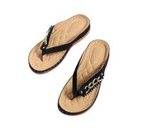 Qgtxf Sandali Ortopedici Donne, Summer Open Toe Arc Supporto Flip Flops Piattaforma Cuneo Pantofole Di Larghezza Larga Slip On Scarpe da Camminare(Black,38 EU)