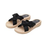 Qgtxf Sandali Piatti da Donna 2026 Slip On Open Toe Espadrille Summer Bow Pantofole da Spiaggia(Black,42 EU)
