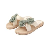 Qgtxf Sandali Piatti da Donna 2026 Slip On Open Toe Espadrille Summer Bow Pantofole da Spiaggia(Green,42 EU)