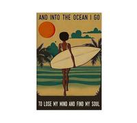 QGVBGF Poster su tela con scritta "Black Girl Surfing Art, Into The Ocean Lose My Mind And Find My Soul", decorazione per camera da letto, ufficio, camera da letto, regalo, 40 x 60 cm