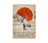 QGVBGF Poster su tela con scritta "Girl Surfing Art, And Into The Ocean To Lose My Mind Find Mind Soul", decorazione per camera da letto, ufficio, stanza, regalo, 60 x 90 cm