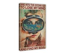 QGVBGF Stampa artistica da parete su tela, con scritta "Girl Diving And Into The Ocean I Go To Lose My Mind And Find My Soul", decorazione artistica da parete per soggiorno e camera da letto, 40 x 60
