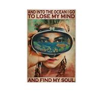 QGVBGF Stampa artistica da parete su tela, con scritta in inglese "Girl Diving And Into The Ocean I Go To Lose My Mind And Find My Soul", decorazione per camera da letto, ufficio, stanza, regalo, 20 x