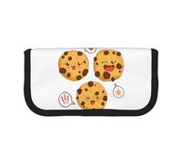 QGWDYYJQ 3 Chocolate Chip Cookies con diverse espressioni stampate in tela portapenne astuccio cancelleria organizzatore portatile, Nero , Taglia unica, Portamonete
