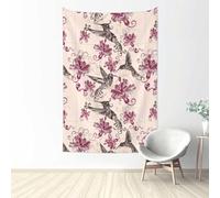 QGWDYYJQ Arazzo estetico da appendere alla parete con bellissimi fiori e colibrì, 152,4 x 101,6 cm